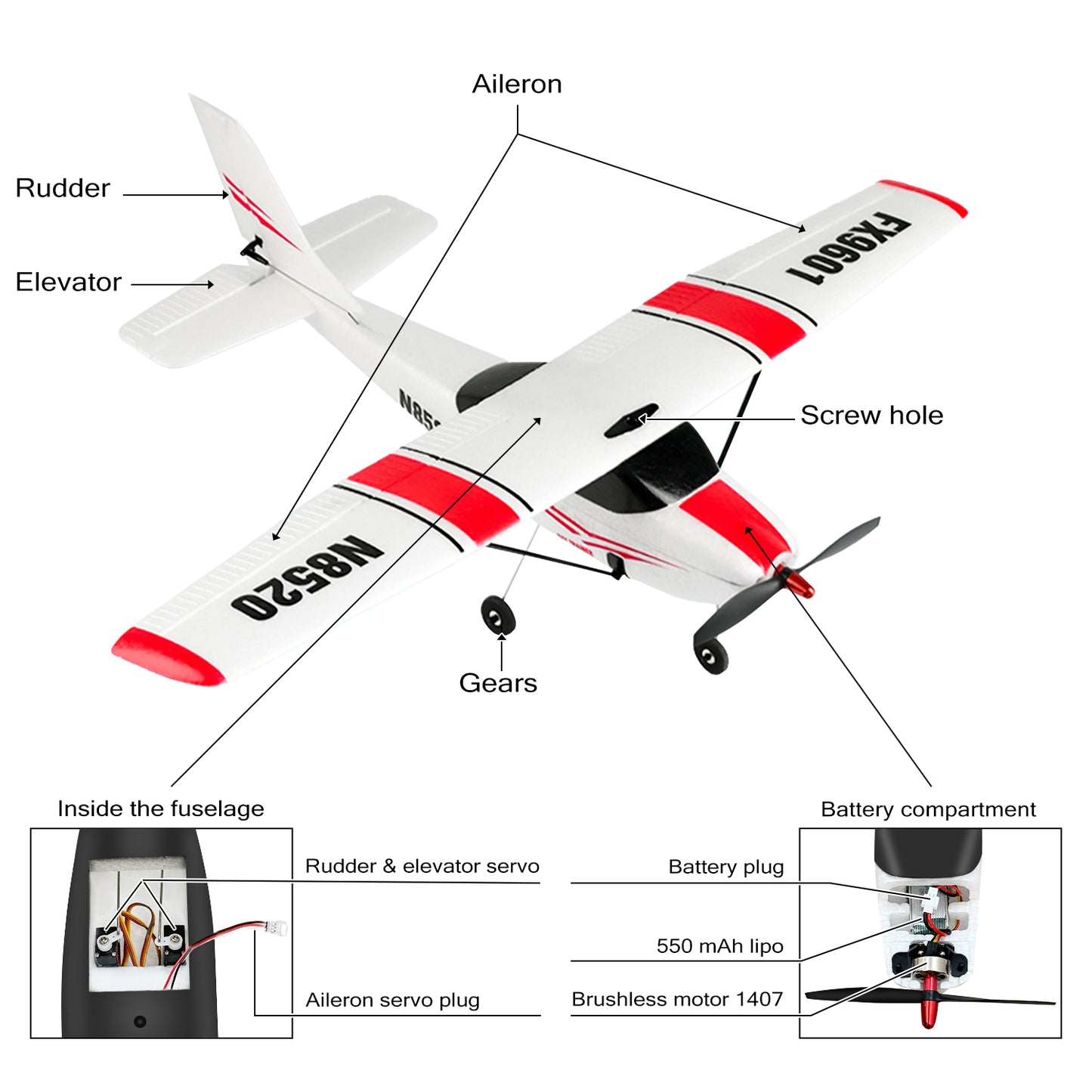 4 Channel RC Plane, Remote Control Airplane Cessna Ready to Fly, Brushless Motor 6-axis Gyro Stabilizer 3 Flight Mode Stunt Flying, Easy Trainer for Beginner & Kid