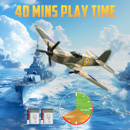 3 Channel RC Plane Spitfire Fighter, Remote Control Warbird Ready to Fly, 2.4GHz 6-axis Gyro Stabilizer, Easy to Fly for Kids & Beginners