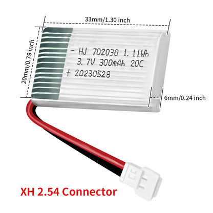 Lipo-Akku 3,7 V 300 mAh, wiederaufladbarer Lithium-Polymer-Akku für RC-Modelle und Spielzeug (XH 2.54 Connect) 