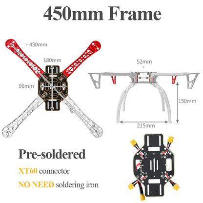 F450-Drohnenbausatz zum Selberbauen, 4-Achsen-Mehrrotor-Drohne mit 450 mm Radstand (Bausatz B) 