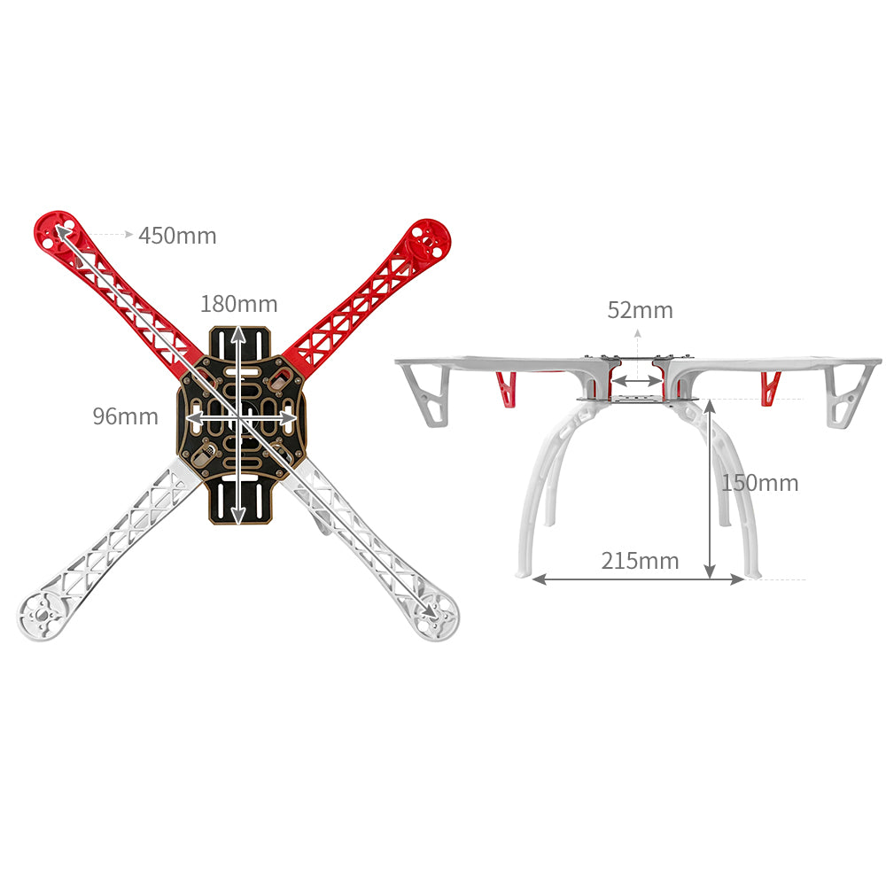 F450 ドローン フレーム、450mm ホイールベース クアッドコプター フレーム キット (ランディング スキッド ギア付き) 