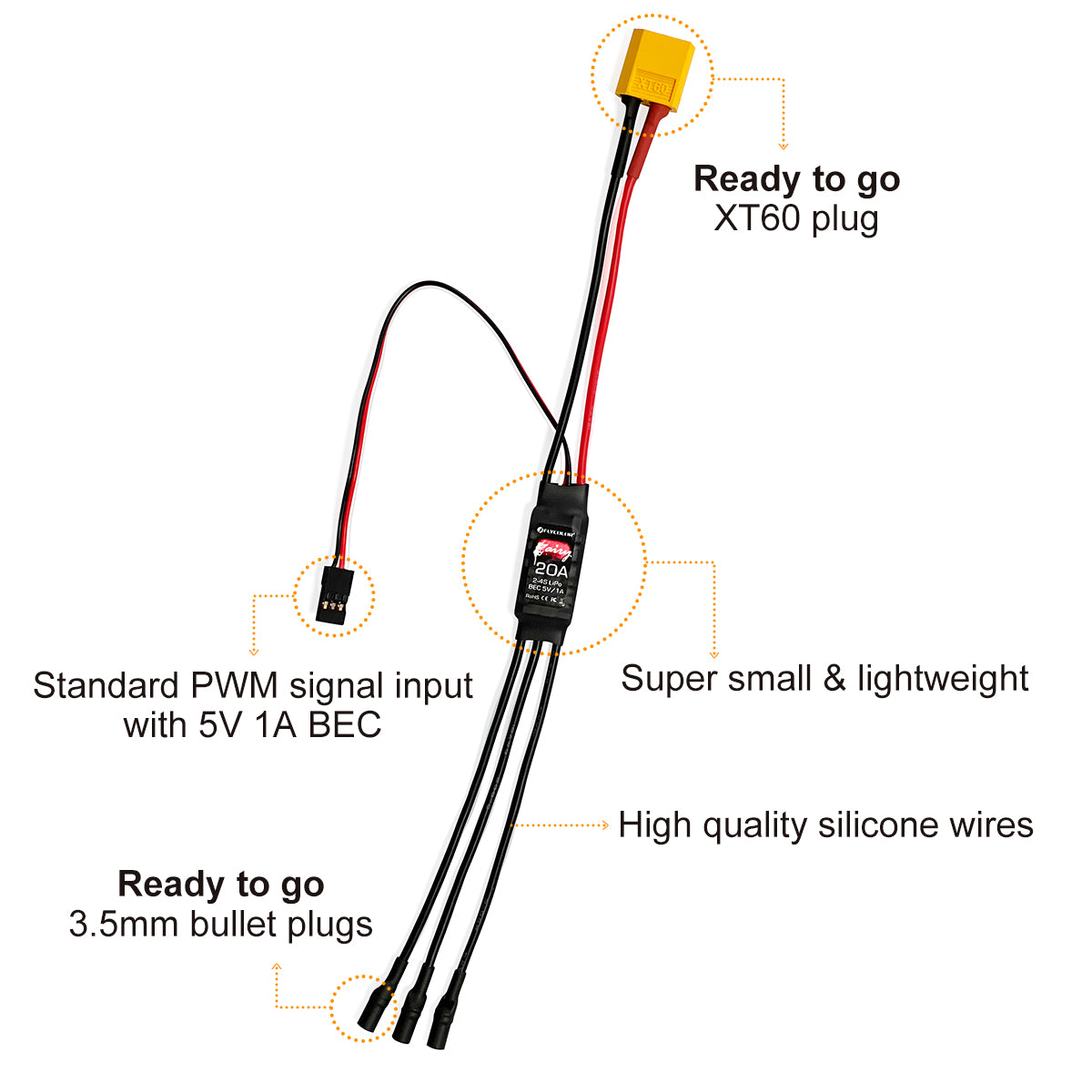 20A bürstenloser Regler mit 5V1A BEC, superleicht und klein für Multirotor-RC-Flugzeuge und andere