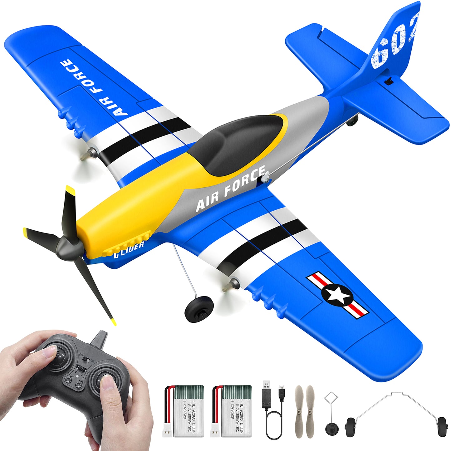 3 Channel RC Plane P-51D Mustang, Remote Control Airplane Ready to Fly, 2.4GHz 6-axis Gyro Stabilizer, Easy to Fly for Kids & Beginners