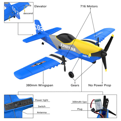 3 Channel RC Plane P-51D Mustang, Remote Control Airplane Ready to Fly, 2.4GHz 6-axis Gyro Stabilizer, Easy to Fly for Kids & Beginners