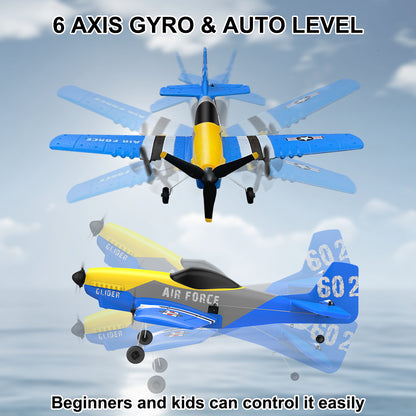 3 Channel RC Plane P-51D Mustang, Remote Control Airplane Ready to Fly, 2.4GHz 6-axis Gyro Stabilizer, Easy to Fly for Kids & Beginners