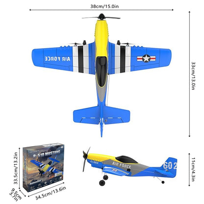 3 Channel RC Plane P-51D Mustang, Remote Control Airplane Ready to Fly, 2.4GHz 6-axis Gyro Stabilizer, Easy to Fly for Kids & Beginners