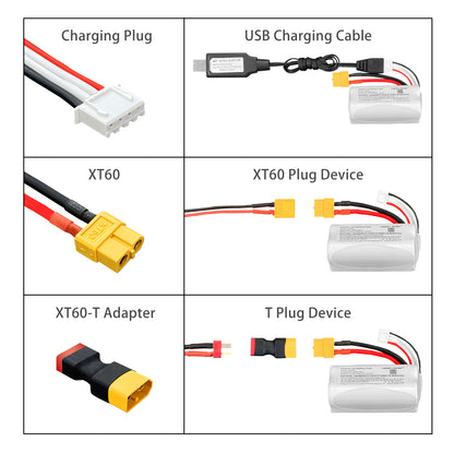 11.1V 2000mAh Lithium Battery XT60 & T Plug, 3S1P 18650 Li-ion Battery Pack for RC Model Boat Plane Vehicle