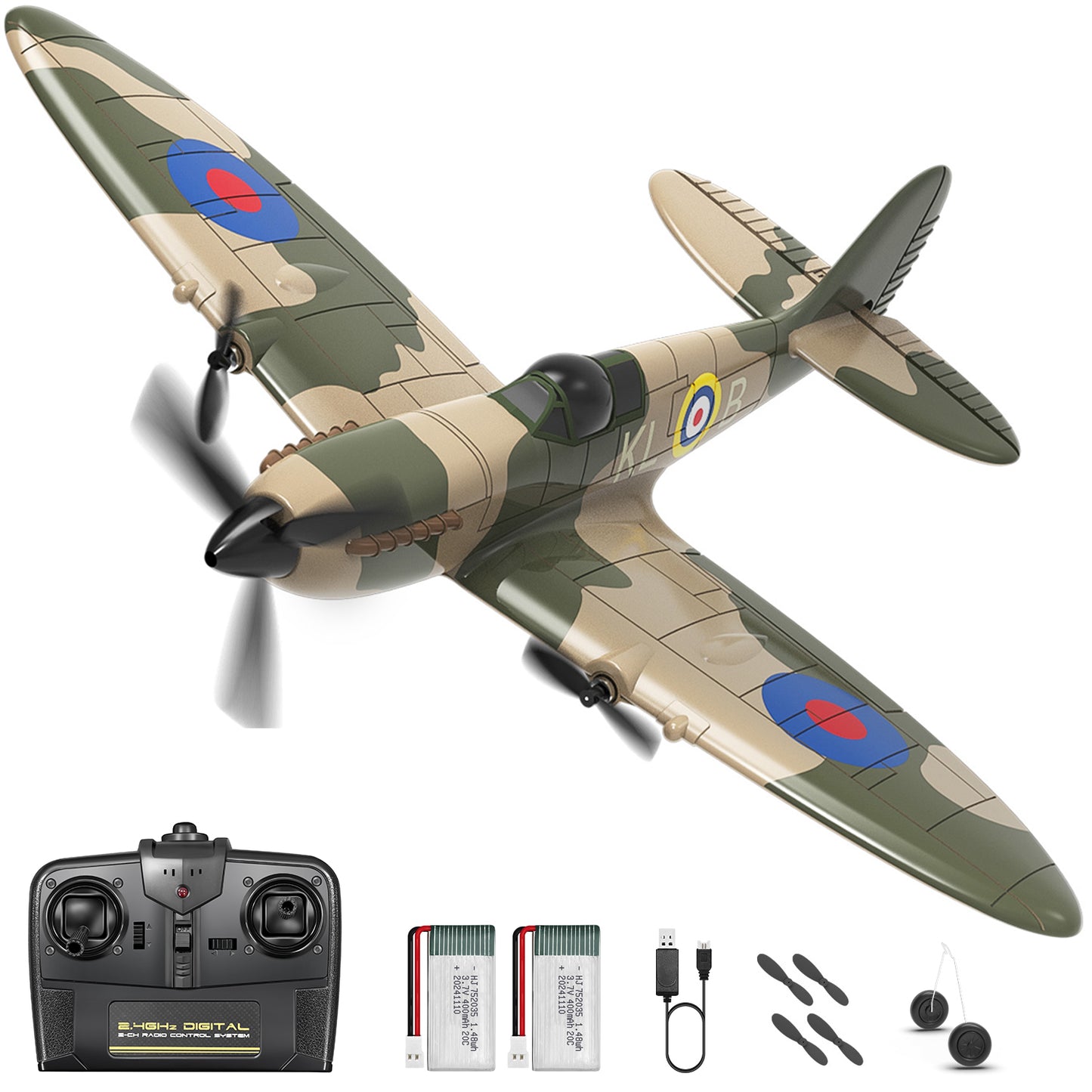 3 Channel RC Plane Spitfire Fighter, Remote Control Warbird Ready to Fly, 2.4GHz 6-axis Gyro Stabilizer, Easy to Fly for Kids & Beginners