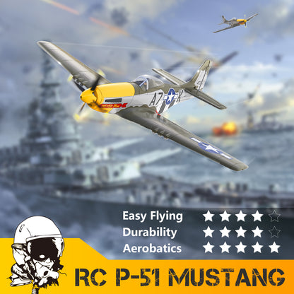 RC Plane P-51D Mustang 500mm, 4 Channel Remote Control Warbird RTF, Brushless Motor 6-axis Gyro 3 Flight Modes, Easy to Fly for Beginners Boys & Adults