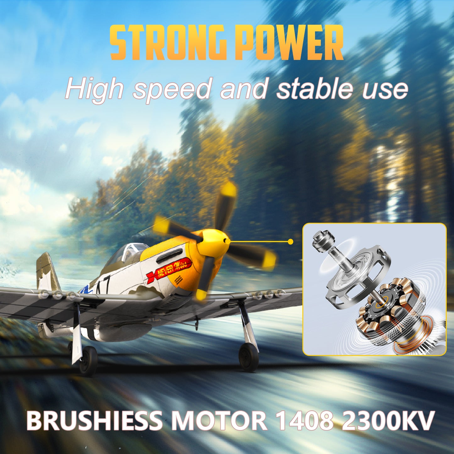 RC Plane P-51D Mustang 500mm, 4 Channel Remote Control Warbird RTF, Brushless Motor 6-axis Gyro 3 Flight Modes, Easy to Fly for Beginners Boys & Adults